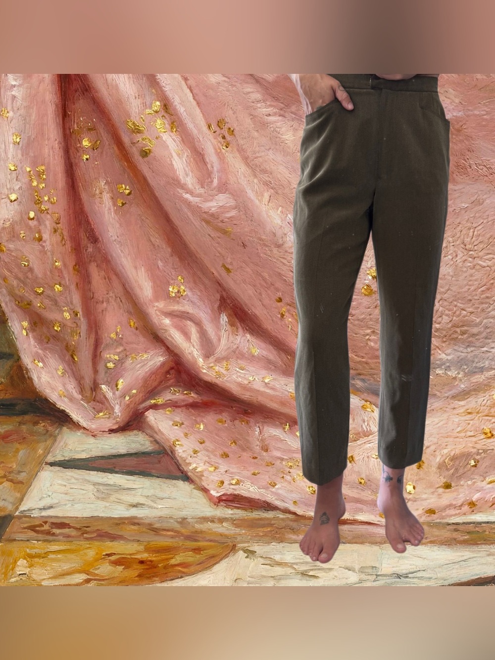 Vintage Olive Green Tailored Tapered Slacks